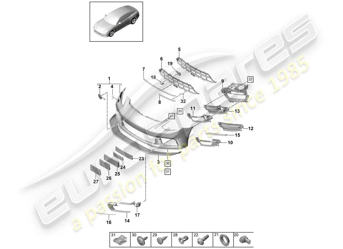 porsche 2017 (panamera 971-1) parachoque diagrama de piezas