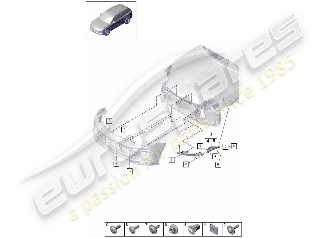 porsche 2020 (cayenne e3 9ya/9yb) diagrama de piezas de sujetadores