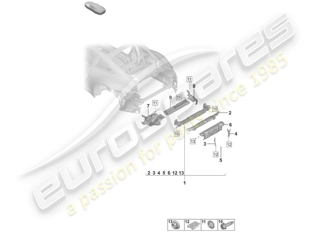 porsche 2019 (992-1) soporte de parachoques diagrama de piezas
