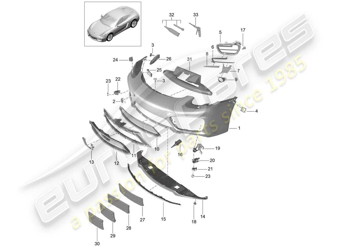 porsche 2015 (981 cayman) parachoque diagrama de piezas