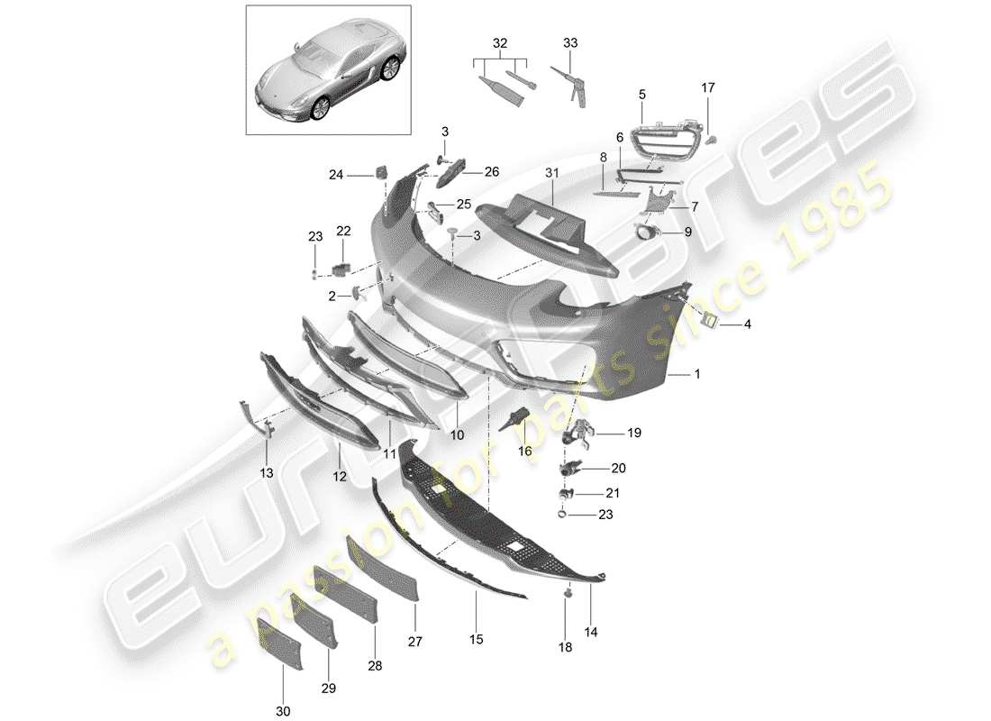 porsche cayman 981 (2015) diagrama de piezas del parachoques