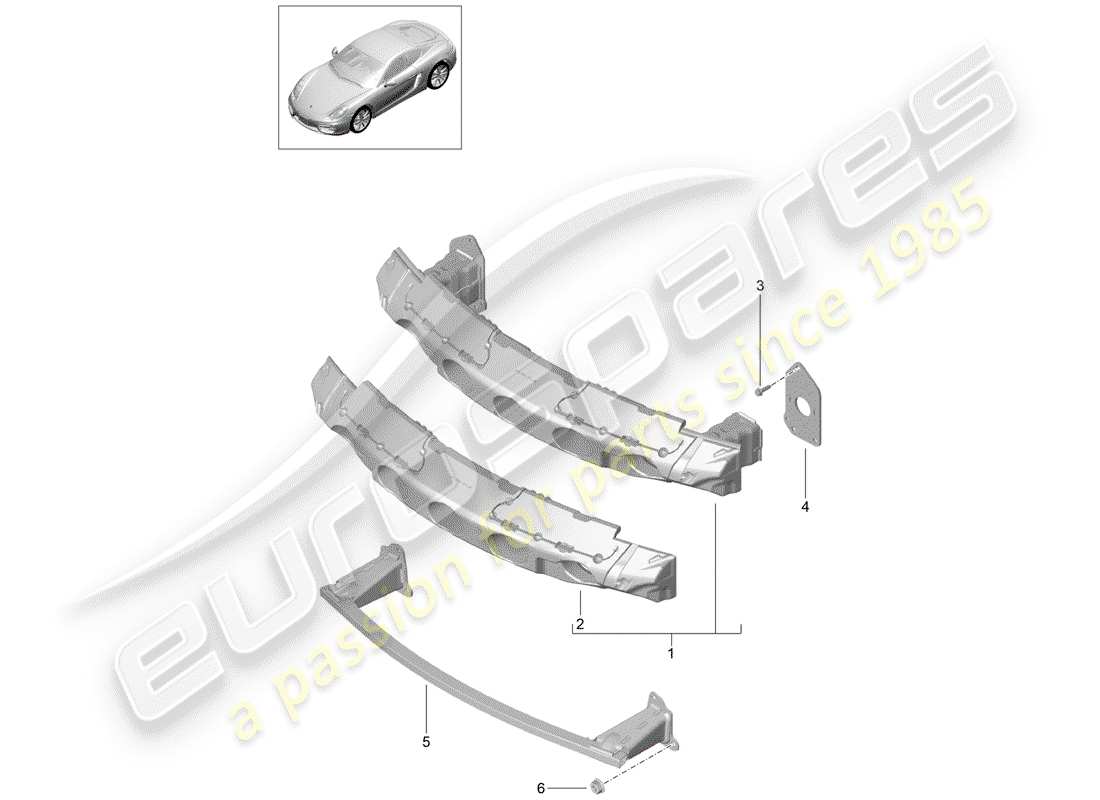 porsche cayman 981 (2015) diagrama de piezas del soporte de parachoques