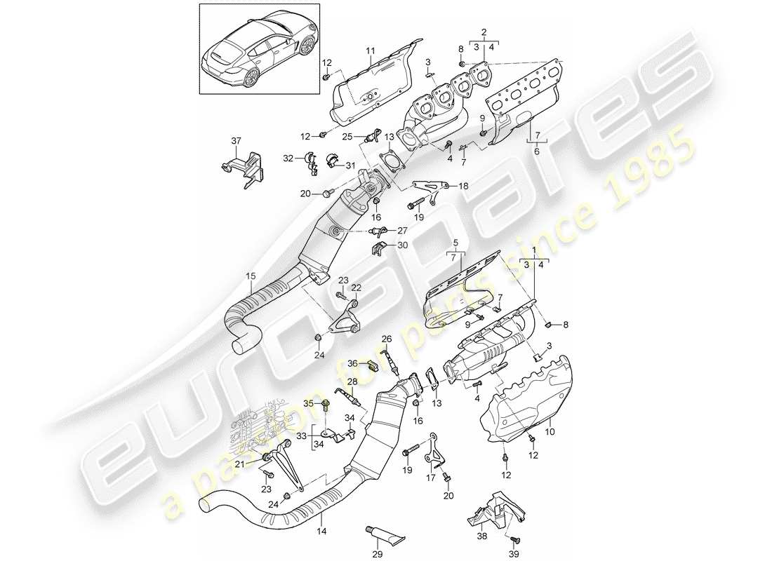 porsche 2011 (panamera 970) diagrama de piezas del sistema de escape