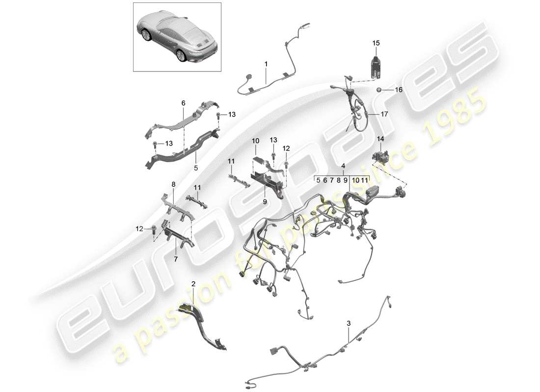 porsche 2020 (991-2 turbo) cableando arneses diagrama de piezas