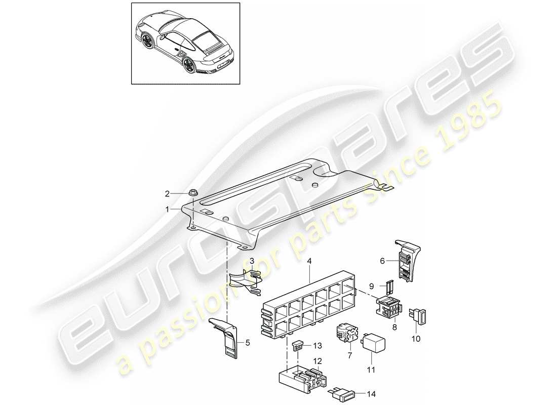 porsche 2012 (997-2 turbo / gt2 rs) caja de fusibles/placa de relés diagrama de piezas