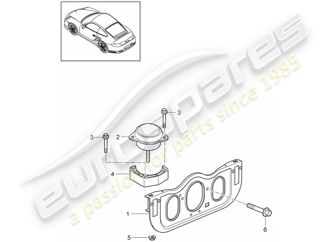 porsche 2012 (997-2 turbo / gt2 rs) suspensión del motor diagrama de piezas