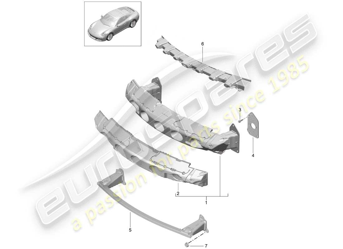 porsche 2017 (991-2) diagrama de piezas del soporte de parachoques