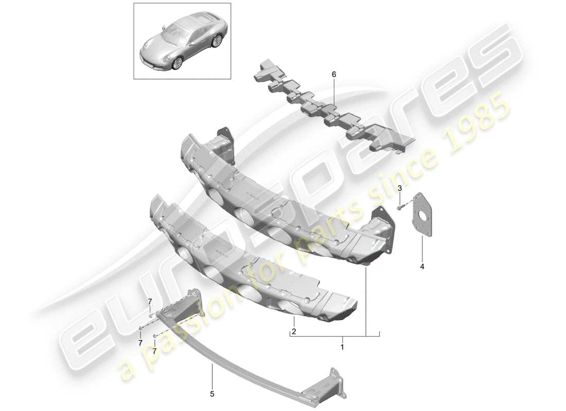 porsche 991 gen. 2 (2017) diagrama de piezas del soporte de parachoques