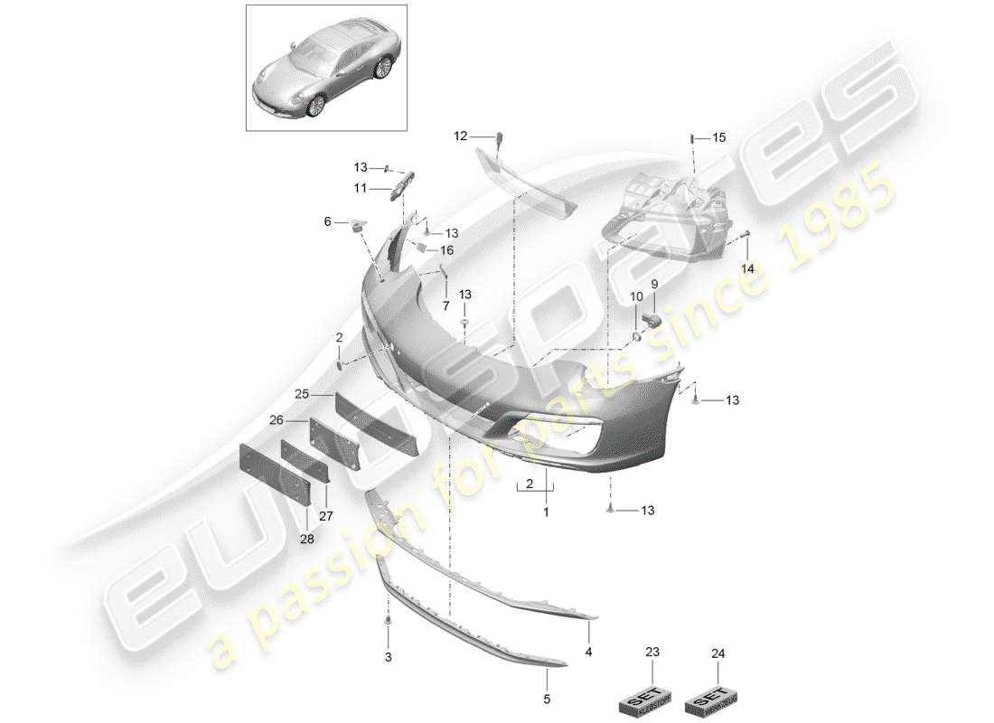 porsche 2019 (991-2) parachoque diagrama de piezas