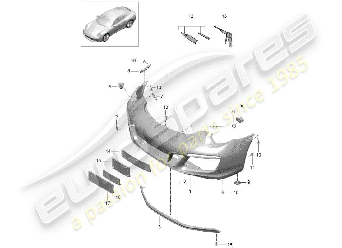 porsche 2019 (991-2) parachoque diagrama de piezas