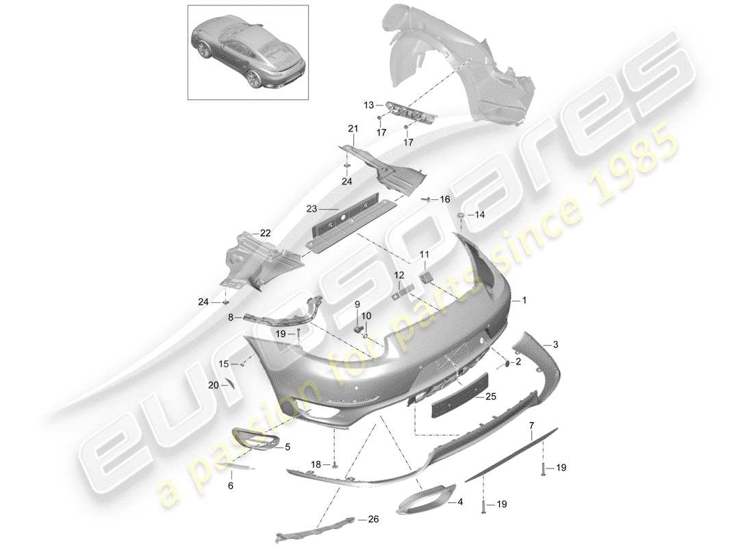 porsche 2020 (991-2 turbo) diagrama de piezas del parachoques