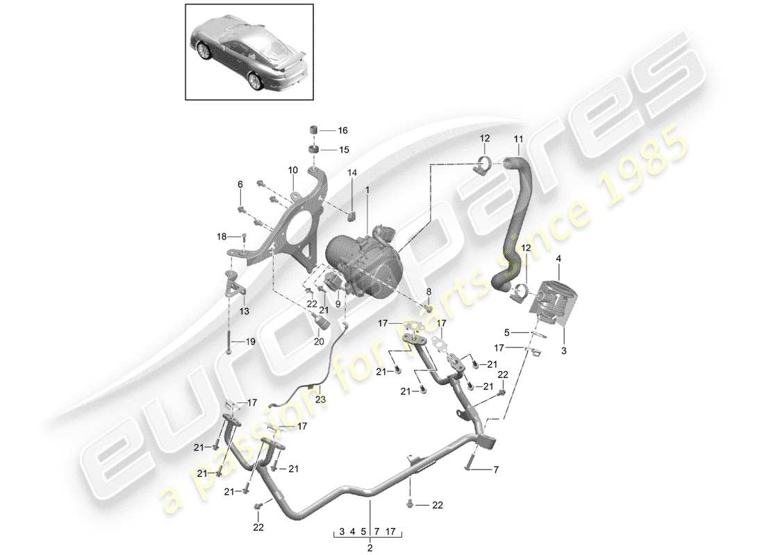porsche 2015 (991-1 r/gt3/rs) diagrama de piezas de la bomba de aire secundario