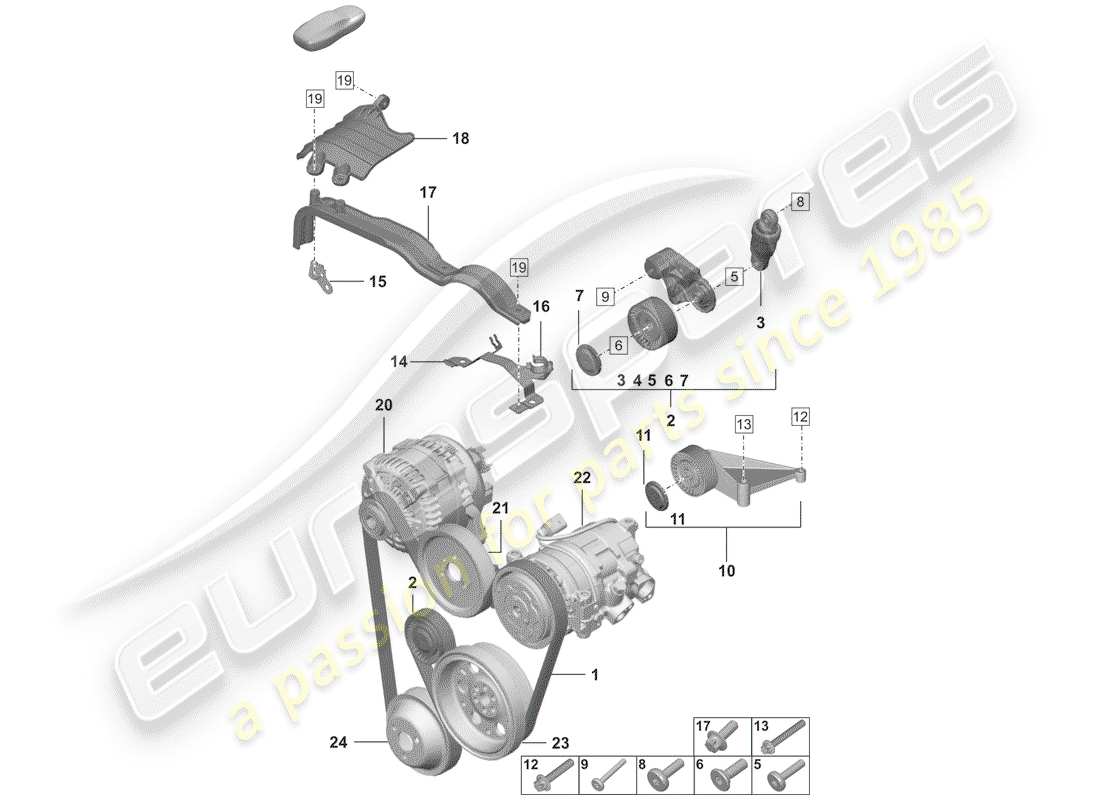 porsche 2019 (992-1) cinturón acanalado en v diagrama de piezas