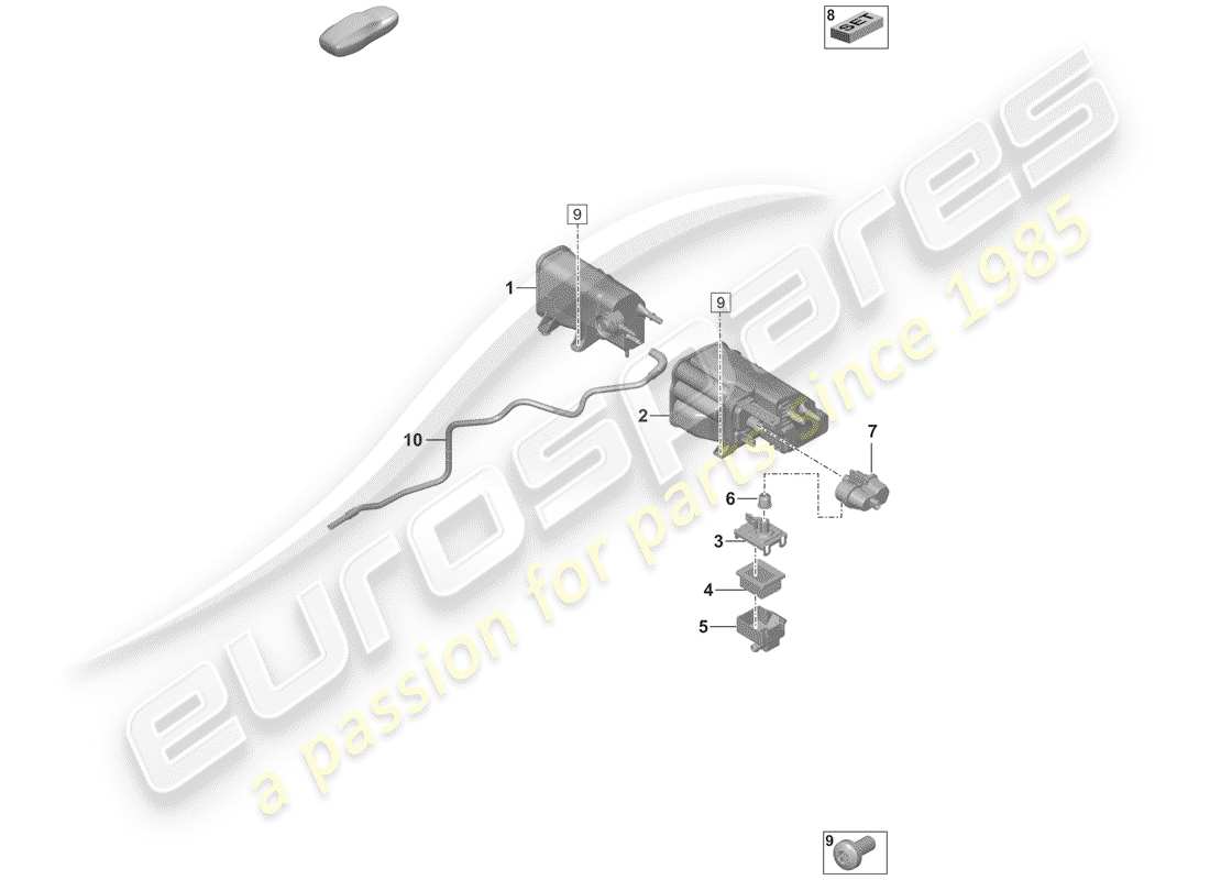 porsche 2019 (992-1) bote de emisiones evaporativas diagrama de piezas
