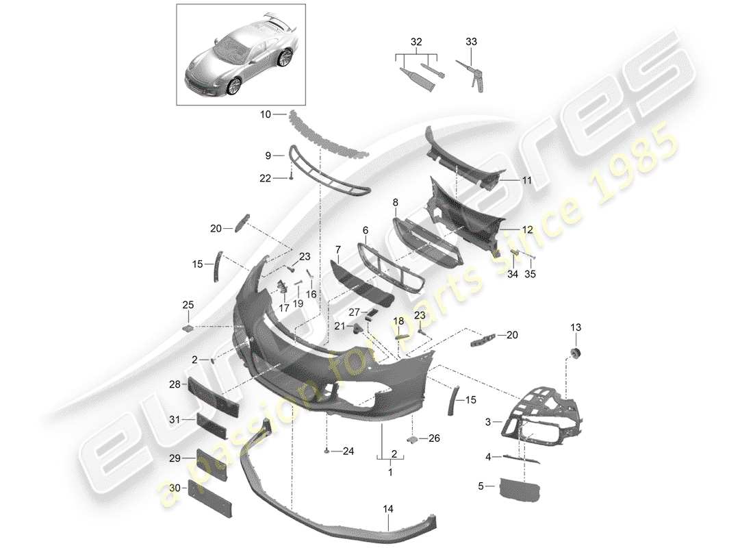 porsche 2014 (991-1 r/gt3/rs) parachoque diagrama de piezas