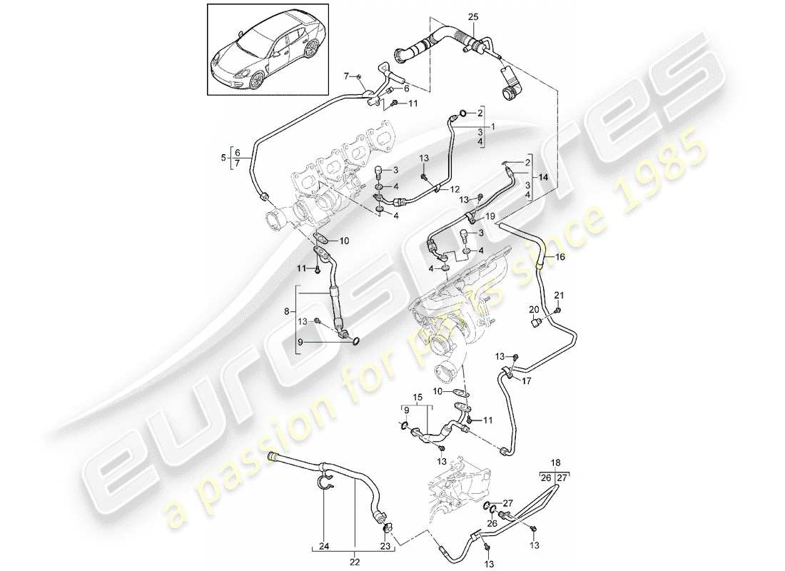 porsche 2012 (panamera 970) tubería de petróleo diagrama de piezas