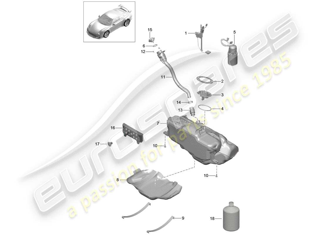 porsche 2019 (991-2 r/gt3/rs) depósito de combustible diagrama de piezas