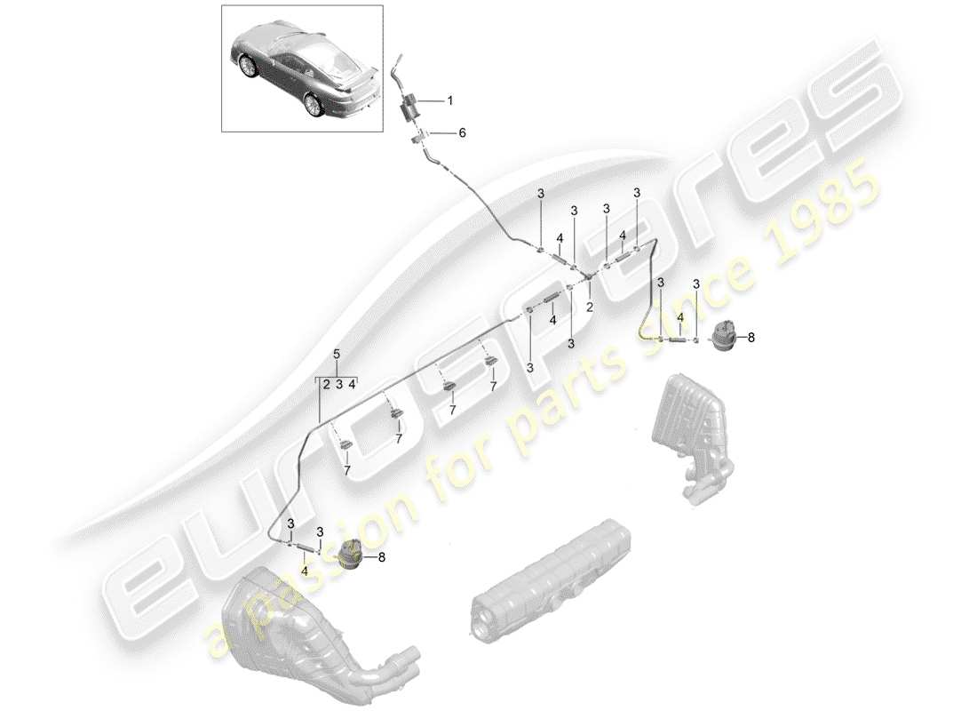 porsche 991r/gt3/rs (2019) diagrama de piezas del sistema de escape