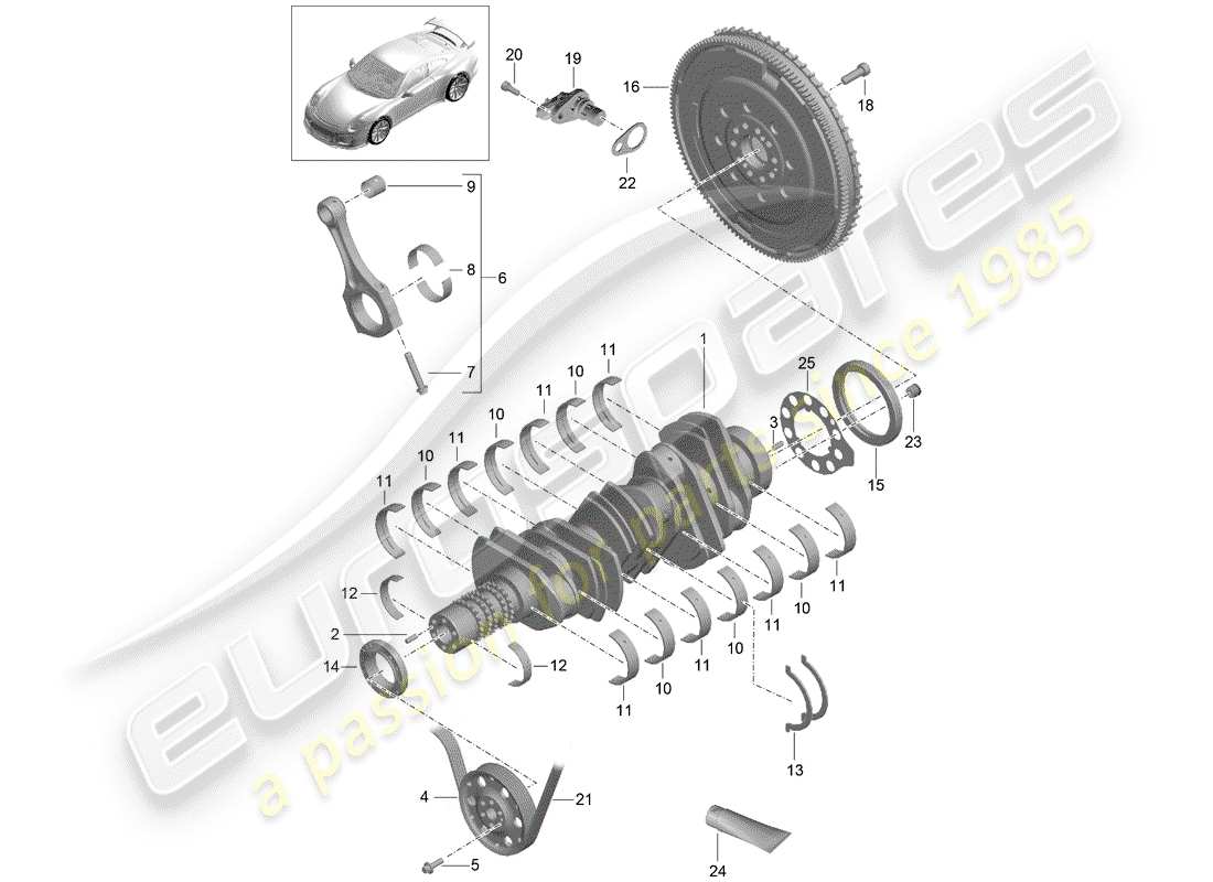 porsche 2019 (991-2 r/gt3/rs) cigüeñal diagrama de piezas