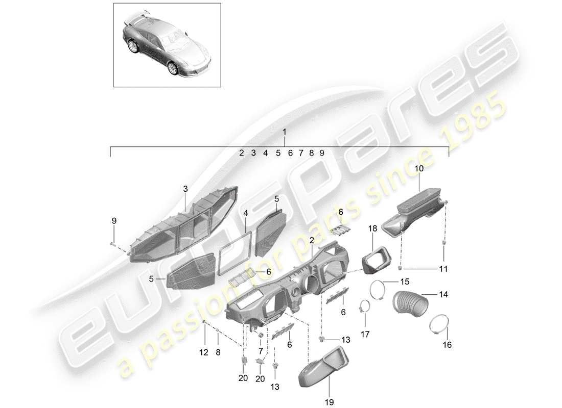 porsche 2015 (991-1 r/gt3/rs) filtro de aire diagrama de piezas