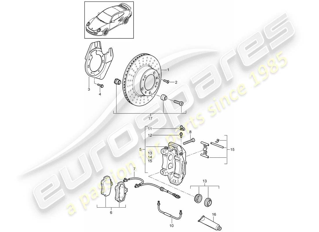 porsche 2012 (997-2 turbo / gt2 rs) frenos de disco diagrama de piezas