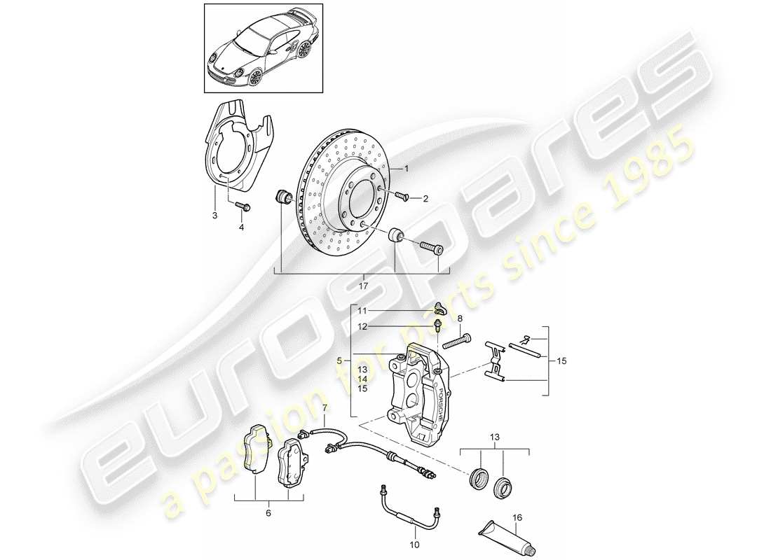 porsche 911 t/gt2rs (2012) frenos de disco diagrama de piezas