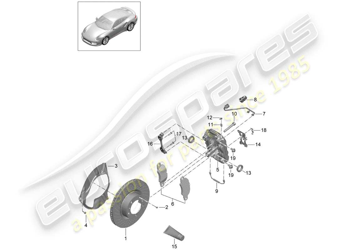 porsche 2016 (991-1 turbo) frenos de disco diagrama de piezas