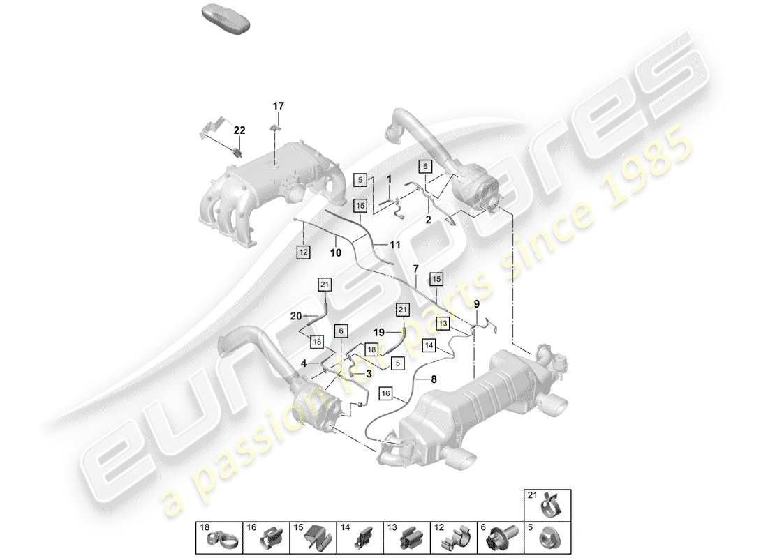 porsche 2020 (718 boxster spyder) filtro de partículas de gasolina diagrama de piezas