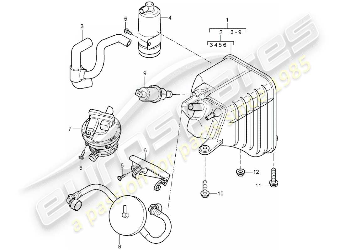 porsche 2003 (cayenne e1 9pa) diagrama de piezas del recipiente de emisiones evaporativas