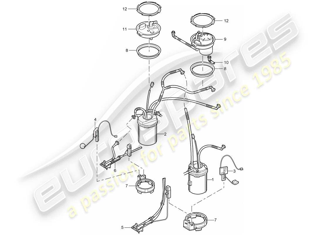 porsche 2003 (cayenne e1 9pa) diagrama de piezas del tanque de combustible