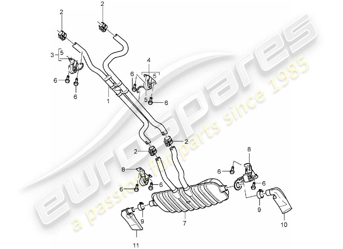 porsche 2003 (cayenne e1 9pa) diagrama de piezas del sistema de escape