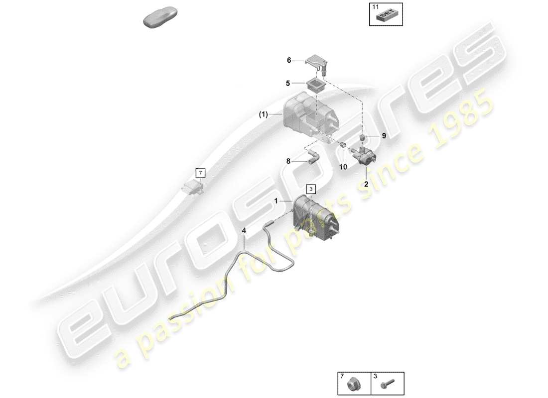 porsche 2019 (718 boxster spyder) diagrama de piezas del recipiente de emisiones evaporativas