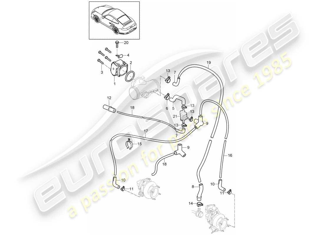 porsche 2012 (997-2 turbo / gt2 rs) diagrama de piezas del cuerpo del acelerador