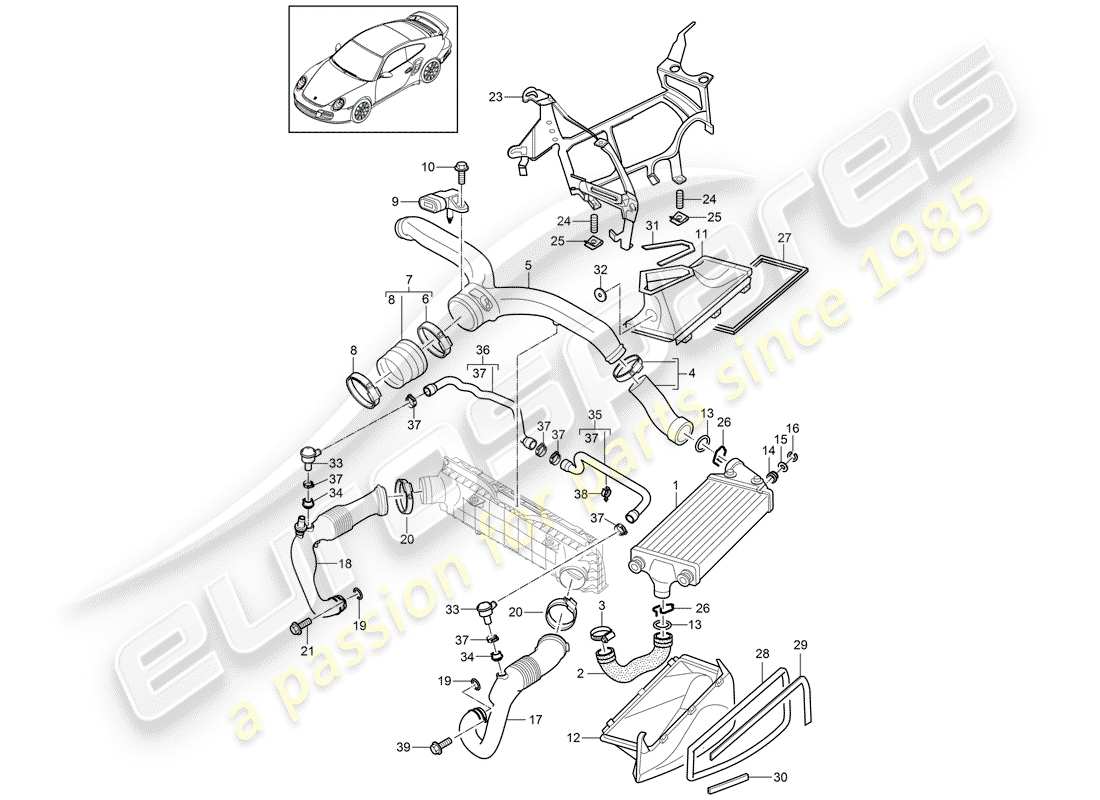 porsche 2012 (997-2 turbo / gt2 rs) diagrama de piezas de turbocompresor