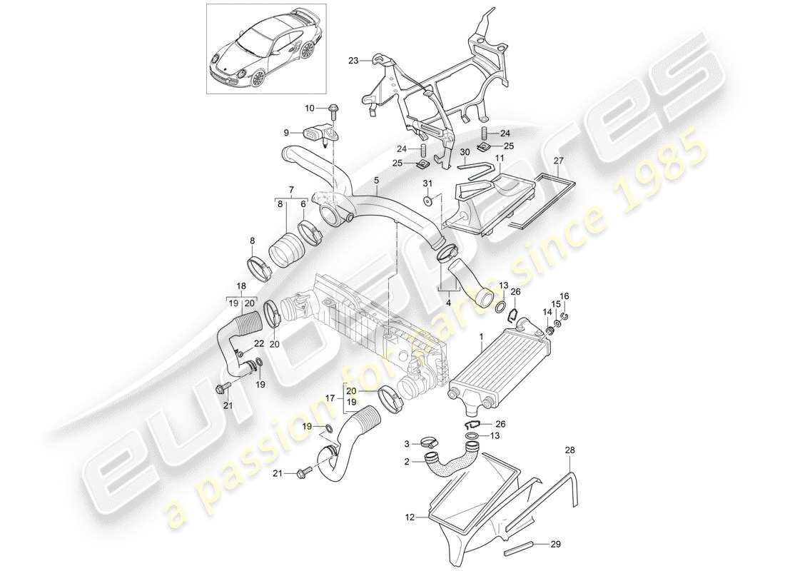 porsche 2012 (997-2 turbo / gt2 rs) diagrama de piezas de turbocompresor
