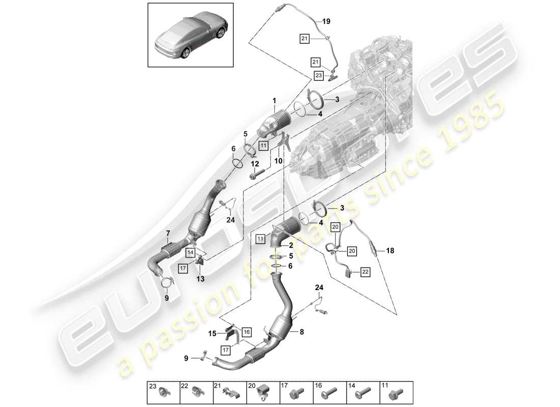 porsche 2017 (panamera 971-1) diagrama de piezas del sistema de escape