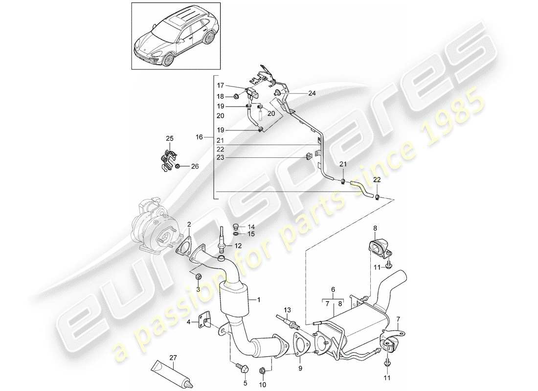 porsche 2011 (cayenne e2 92a) sistema de escape diagrama de piezas