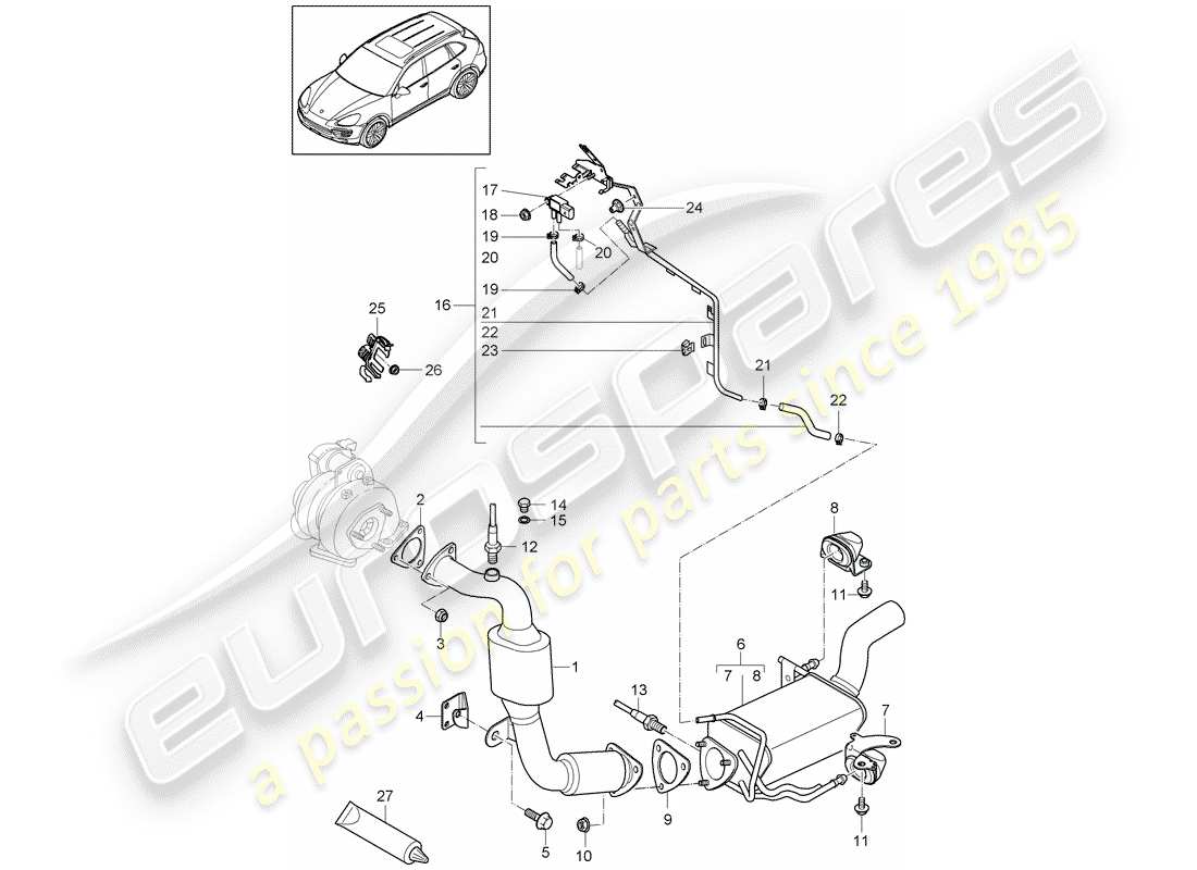 porsche 2012 (cayenne e2 92a) sistema de escape diagrama de piezas