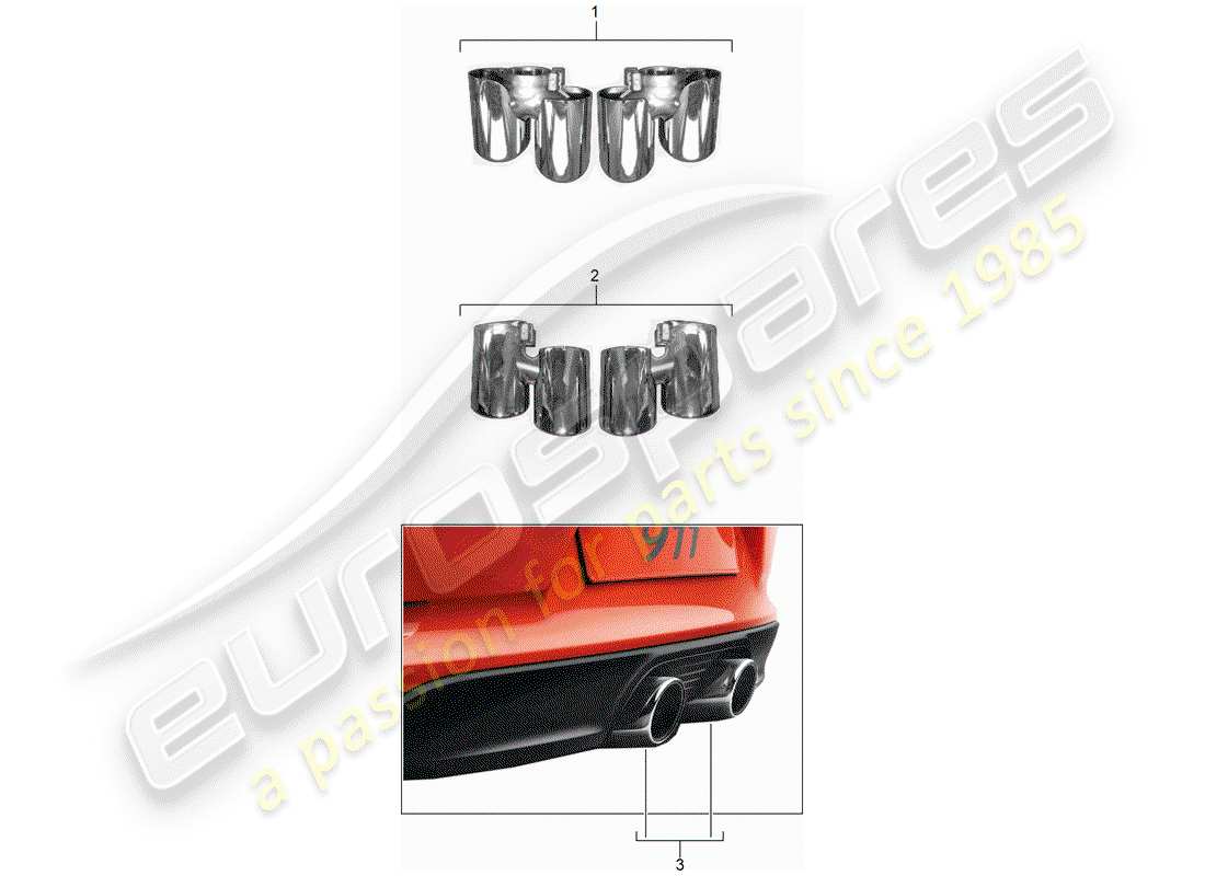 porsche 2013 (tequipment 98x/99x) consejos de tubo de escape diagrama de piezas