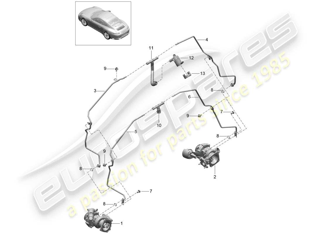 porsche 2019 (991-2) turbocompresor de gases de escape diagrama de piezas