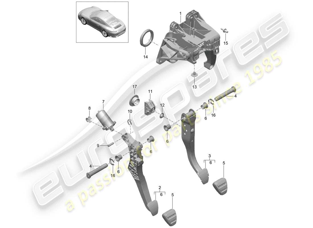 porsche 2019 (991-2) brake and acc. pedal assembly diagrama de piezas