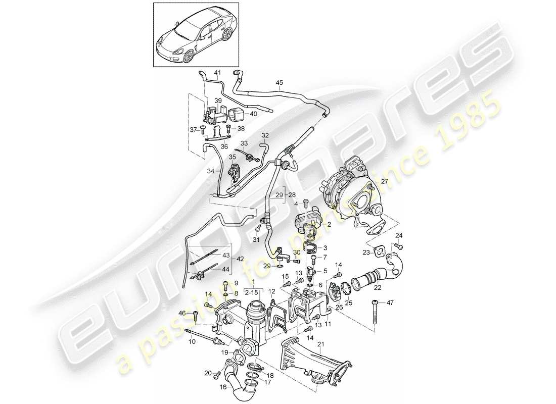 porsche 2013 (panamera 970) recirculación de escape diagrama de piezas