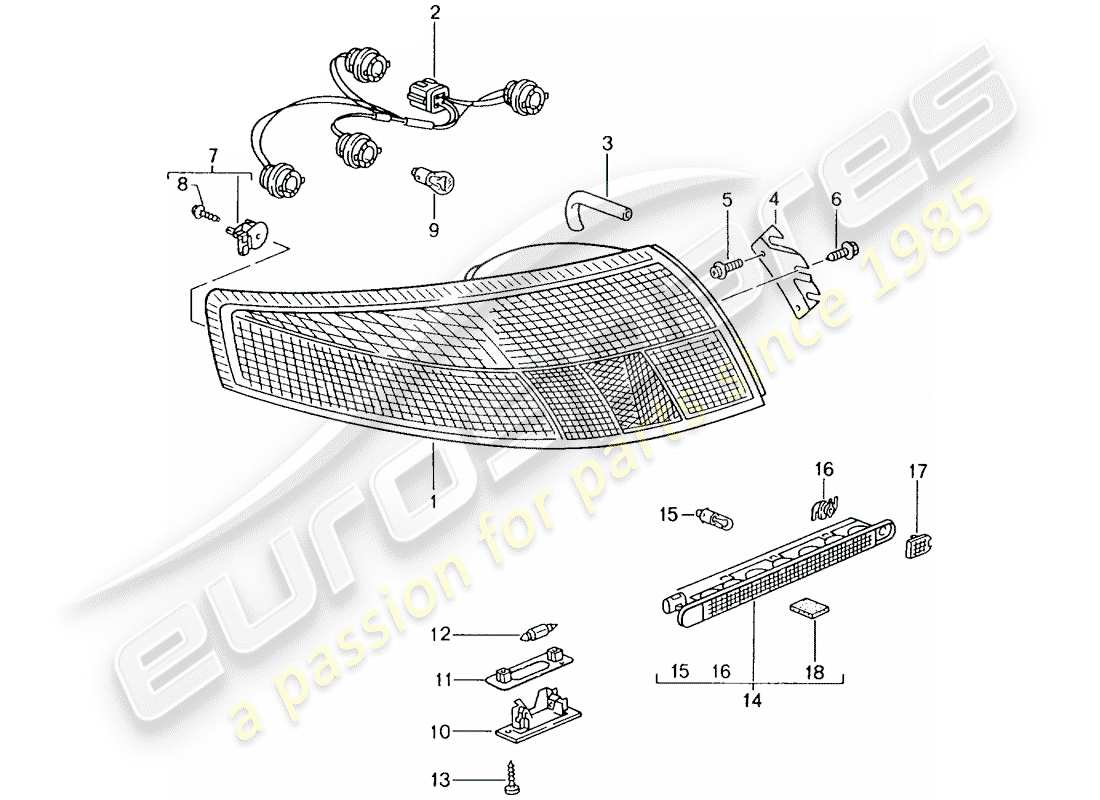 porsche 2001 (996 gt3) luz trasera - luz de matrícula - luz de freno adicional diagrama de piezas