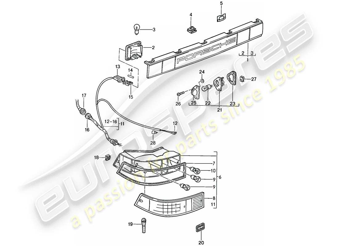 porsche 1987 (911) cobertura - luces combinadas diagrama de piezas