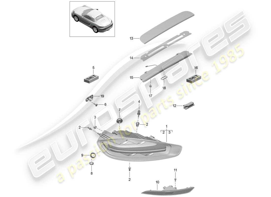 porsche 2019 (718 boxster) diagrama de piezas de la luz trasera