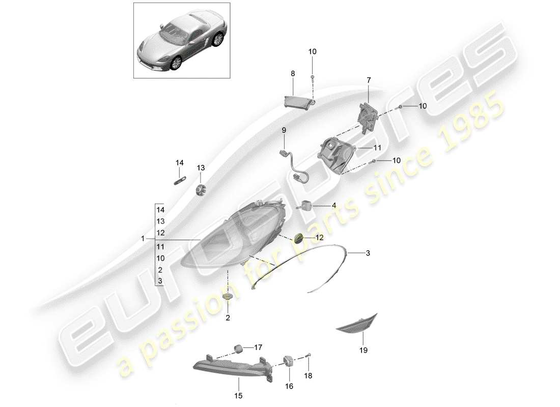 porsche 2019 (718 boxster) diagrama de piezas del faro