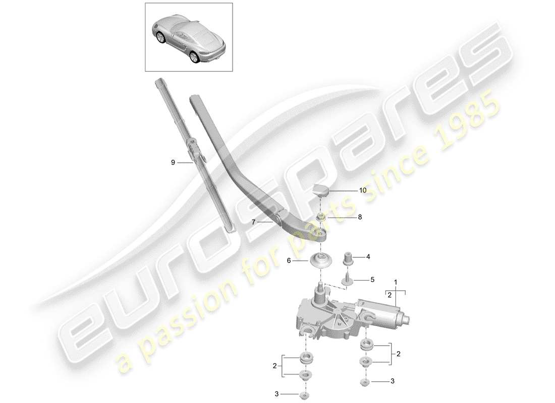 porsche 718 cayman (2020) diagrama de piezas del limpiaparabrisas trasero