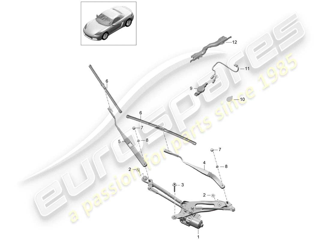porsche 2020 (718 boxster) sistema limpiaparabrisas compl. diagrama de piezas