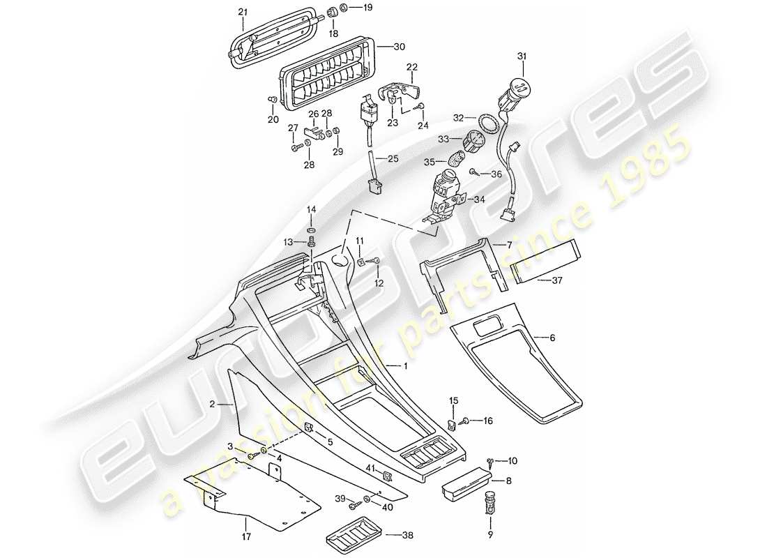 porsche 1988 (928) center console diagrama de piezas