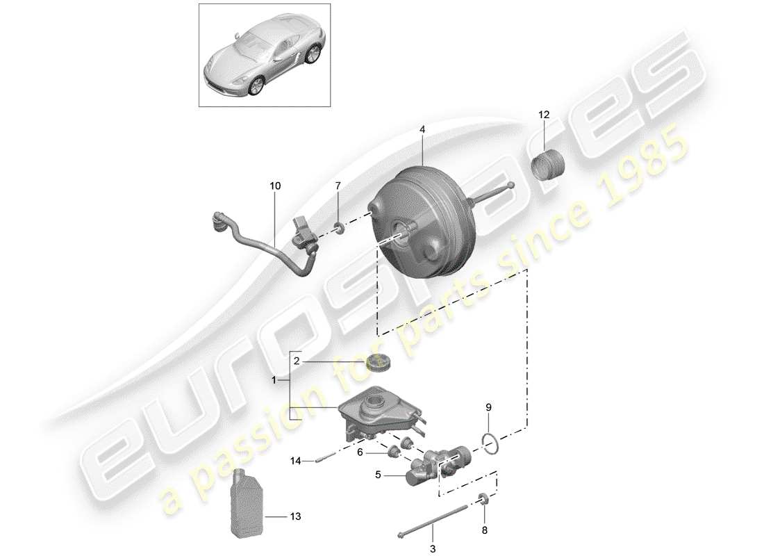 porsche 2020 (718 cayman) cilindro maestro del freno diagrama de piezas